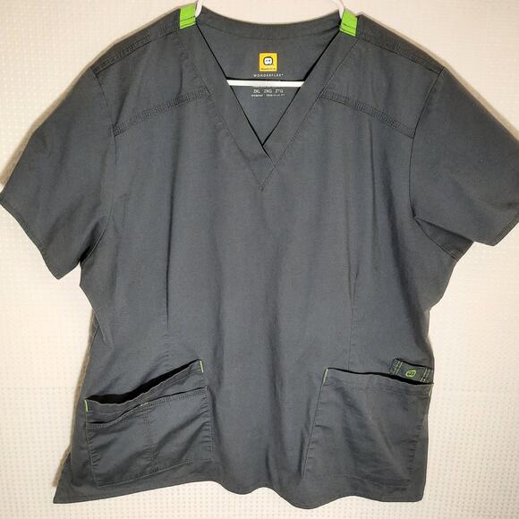 WonderWink WonderFLEX 2XL Womens Scrub Top Gray Charcoal Stretch Pockets Plus - Picture 1 of 6